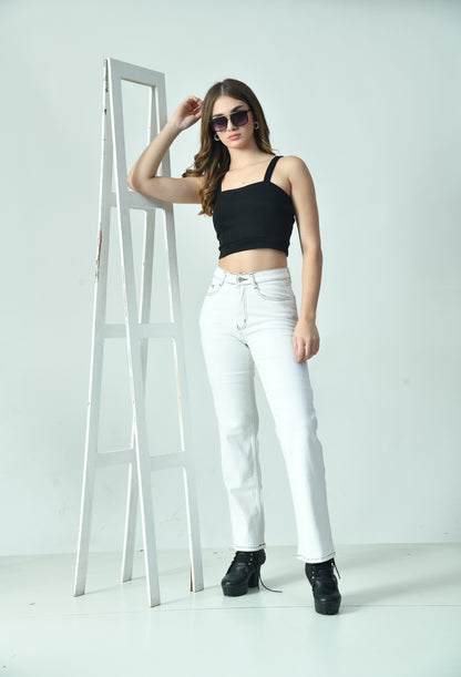 Monochrome Stitch High-Waist Denim