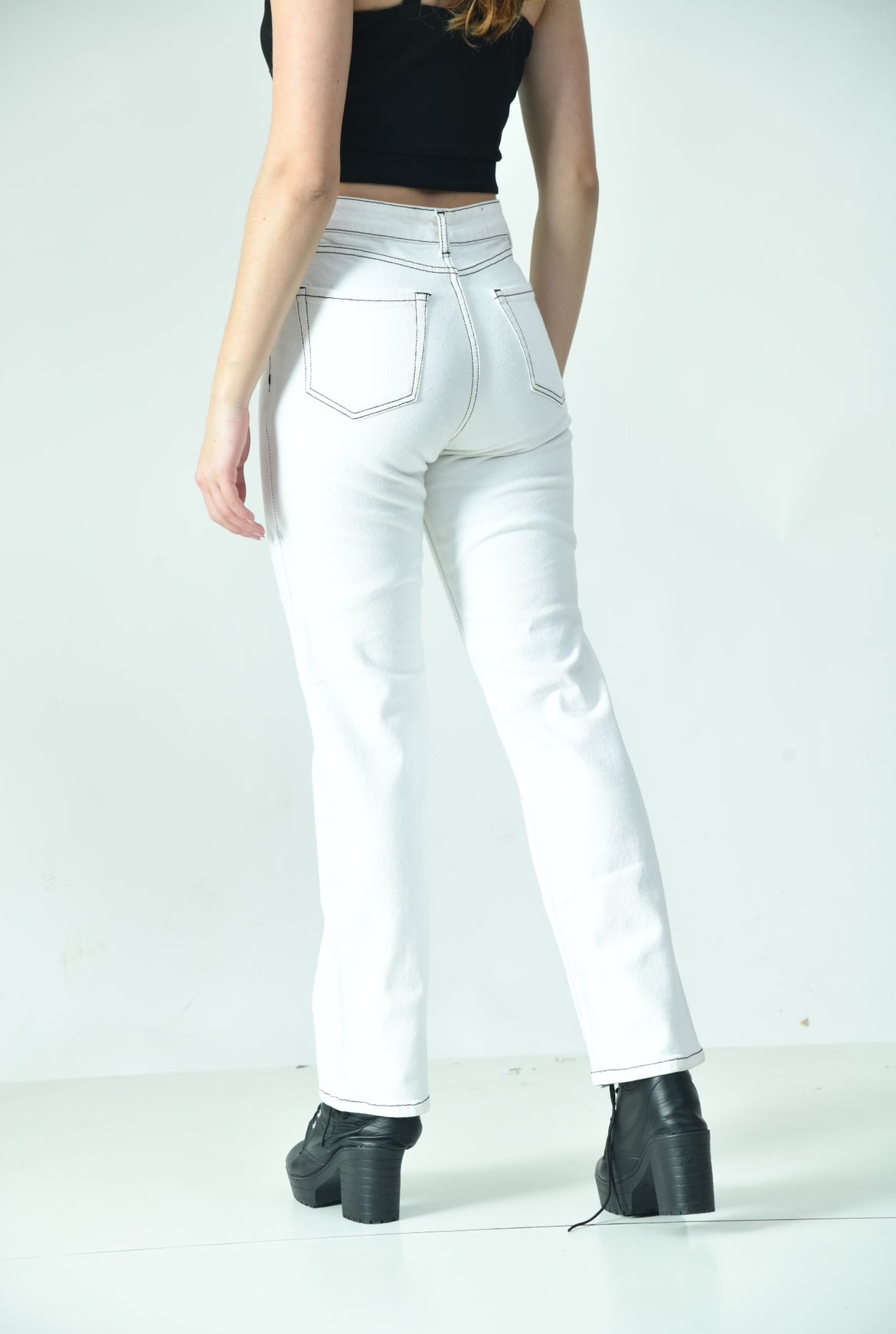 Monochrome Stitch High-Waist Denim