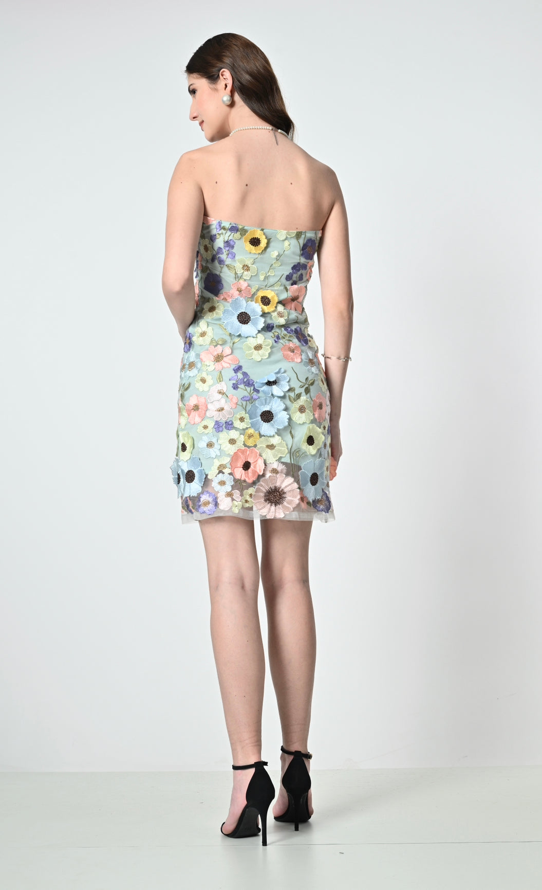 Flora Blue Embellished Flower Dress