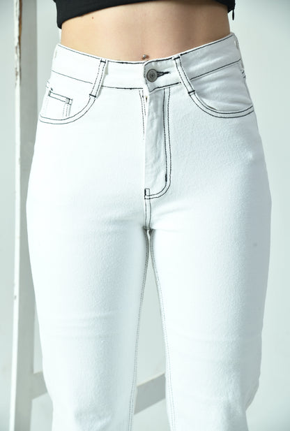 Monochrome Stitch High-Waist Denim