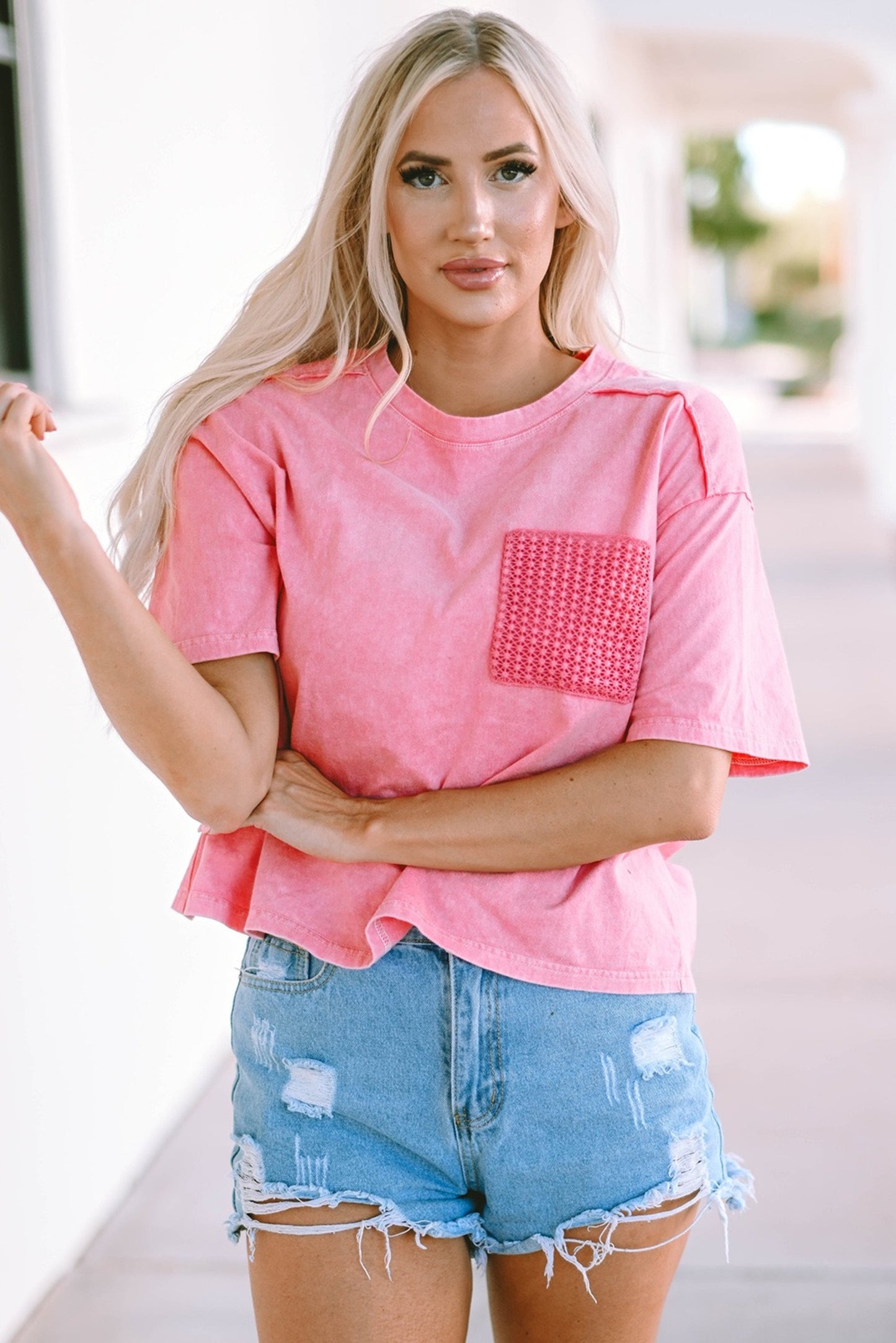 Pink lace pocket tshirt image 1